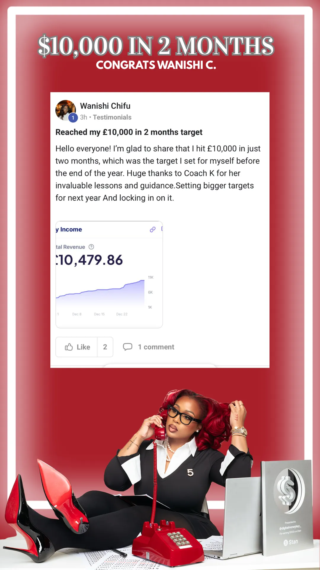 Wanisi testimonial showing $10,000 in 2 months